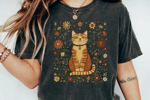 Vintage Folk Art Cat & Wildflowers Design Review
